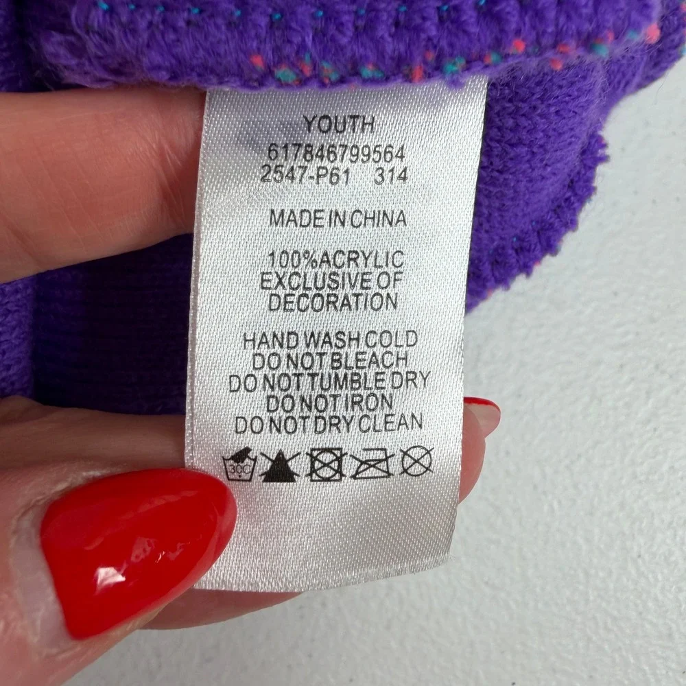Nike Youth One Size Beanie Pom-Pom Knit Colorblock Purple Teal Pink Swoosh Logo
